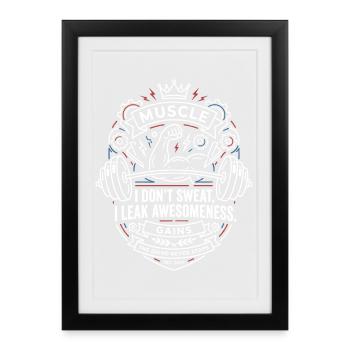 Muscle dit de ne pas transpirer, je fuis génial - Affiche encadrée (27 × 37 cm) - noir - Devant