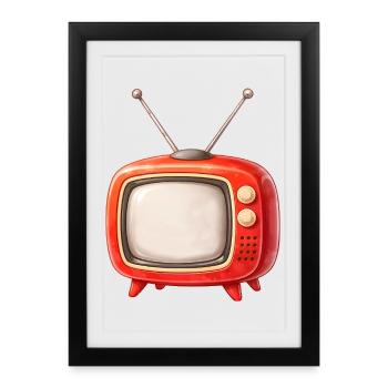 Illustration rétro TV - Affiche encadrée (27 × 37 cm) - noir - Devant