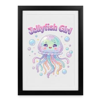 Pastel Kawaii Quallenmädchen-Ästhetik - Gerahmtes Poster (27 × 37 cm) - Schwarz - Vorne