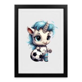 Licorne avec ballon - Baby-foot - Football - Affiche encadrée (27 × 37 cm) - noir - Devant