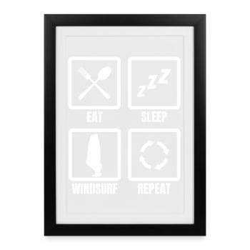 Manger Dormir Surf à voile Répéter - Affiche encadrée (27 × 37 cm) - noir - Devant