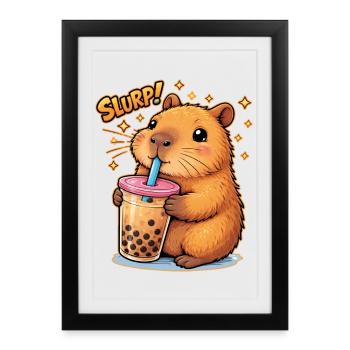 Capybara Bubble Tea - Framed poster (27 × 37 cm) - black - Front