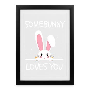Quelqu’un t’aime Petit lapin mignon - Affiche encadrée (27 × 37 cm) - noir - Devant