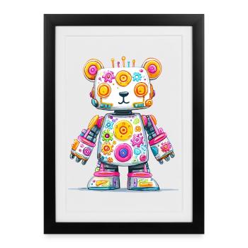 Colorful Robot Bear Neon Print - Framed poster (27 × 37 cm) - black - Front