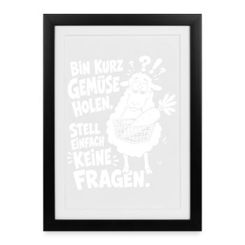 Verwirrtes Schaf trägt den Einkaufskorb - Gerahmtes Poster (27 × 37 cm) - Schwarz - Vorne