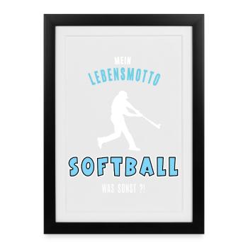 Softball Softballer Softballfan Softballspiel - Gerahmtes Poster (27 × 37 cm) - Schwarz - Vorne