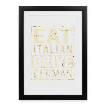 Mange un italien en allemand - Affiche encadrée (27 × 37 cm) - noir - Devant