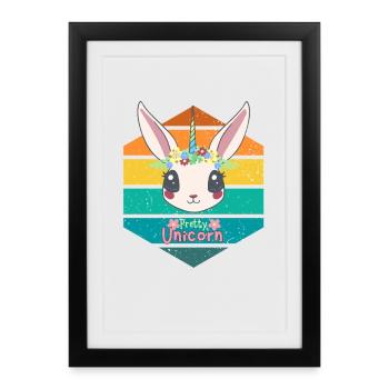 Licorne pastel et couronne florale - Affiche encadrée (27 × 37 cm) - noir - Devant