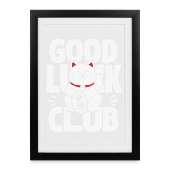 Good Luck Club Winkende Katze - Gerahmtes Poster (27 × 37 cm) - Schwarz - Vorne