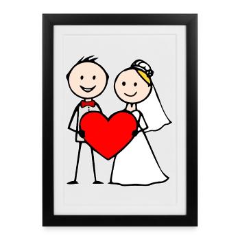 Cœur de dessin animé de couple marié - Affiche encadrée (27 × 37 cm) - noir - Devant