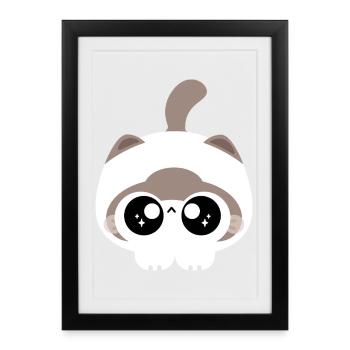 Kawaii Cat with Starry Eyes - Framed poster (27 × 37 cm) - black - Front