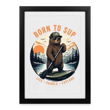 Bear SUP Paddleboard Board Stand Up Paddle Supboard - Affiche encadrée (27 × 37 cm) - noir - Devant