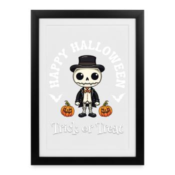 Joyeux cadeau de bonbons ou sort du squelette d’Halloween - Affiche encadrée (27 × 37 cm) - noir - Devant
