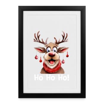 Rentier Ho Ho Ho Weihnachten Lustiges Motiv - Gerahmtes Poster (27 × 37 cm) - Schwarz - Vorne