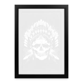 Crâne chef indien motif blanc - Affiche encadrée (27 × 37 cm) - noir - Devant