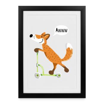 Little sly fox with his green scooter - Framed poster (27 × 37 cm) - black - Front