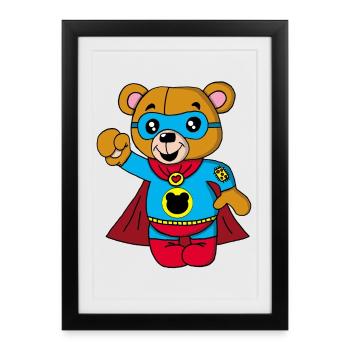 Super ourson en peluche - Affiche encadrée (27 × 37 cm) - noir - Devant