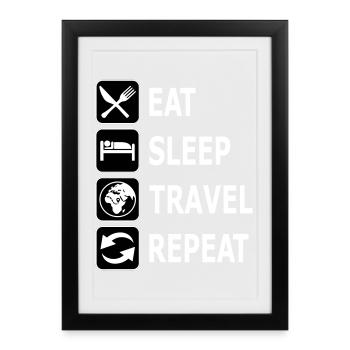 manger, voyager, voyager - Affiche encadrée (27 × 37 cm) - noir - Devant