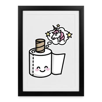 Never grow up - Unicorn toilet paper - Framed poster (27 × 37 cm) - black - Front
