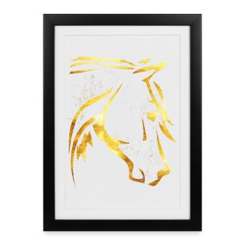 Équitation - Cavalier - Tête de cheval - Cheval d’or - Affiche encadrée (27 × 37 cm) - noir - Devant