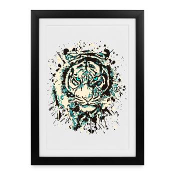Tiger Cat - Vintage Grunge - Cat's Eye Blue - Framed poster (27 × 37 cm) - black - Front