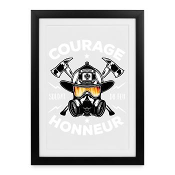 Soldat du feu Courage Honneur Cadeau Pompier - Affiche encadrée (27 × 37 cm) - noir - Devant