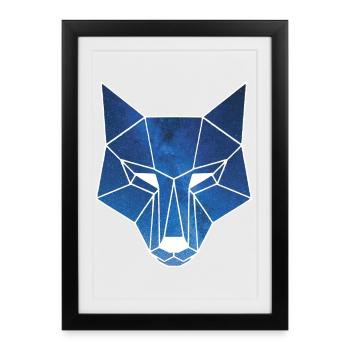 Loup blanc et ciel étoilé - Affiche encadrée (27 × 37 cm) - noir - Devant