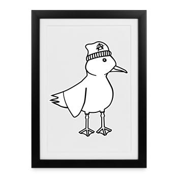 Seagull Anarchy – Vilain Maritime Hipster Art côtier - Affiche encadrée (27 × 37 cm) - noir - Devant