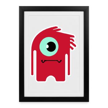 Monstre Cyclope Rouge | Extraterrestre Chibi drôle - Affiche encadrée (27 × 37 cm) - noir - Devant
