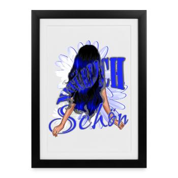 Beaux cheveux noir-bleu bleu beauté naturelle - Affiche encadrée (27 × 37 cm) - noir - Devant