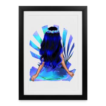 Fleur Enfant Noir Bleu Cheveux Rose Fille - Affiche encadrée (27 × 37 cm) - noir - Devant