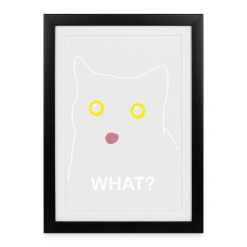 Chat Quoi ? Dame Chat Humoristique - Affiche encadrée (27 × 37 cm) - noir - Devant