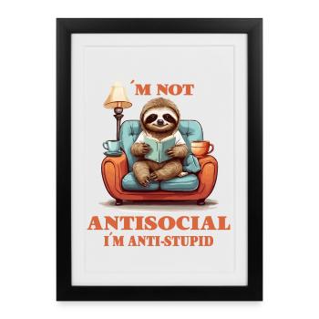 Paresseux intelligent avec un livre - Affiche encadrée (27 × 37 cm) - noir - Devant