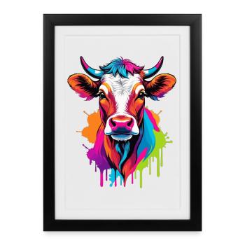 Vache colorée mignonne - Affiche encadrée (27 × 37 cm) - noir - Devant