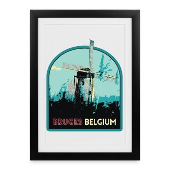 Illustration Windmill near Bruges - Framed poster (27 × 37 cm) - black - Front