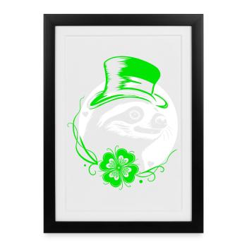 Paresseux de la Saint-Patrick avec trèfle et chapeau - Affiche encadrée (27 × 37 cm) - noir - Devant