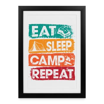 Eat Sleep Camp Repeat Outdoors - Framed poster (27 × 37 cm) - black - Front