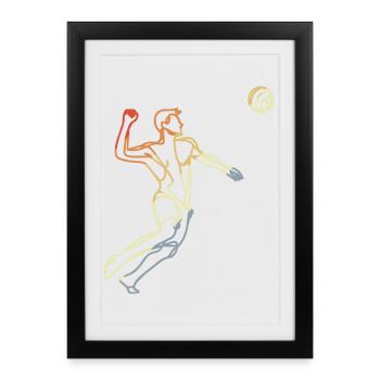 Beach Volley-ball Vintage Line Art - Affiche encadrée (27 × 37 cm) - noir - Devant