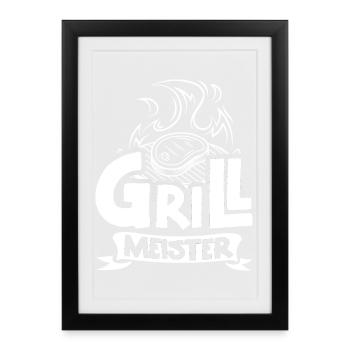 Grillmeister grillen Grillfest Grillparty - Gerahmtes Poster (27 × 37 cm) - Schwarz - Vorne