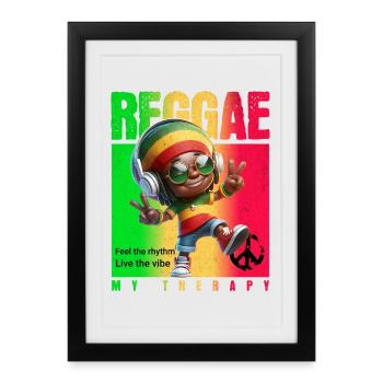 Reggae ma thérapie Rastaman - Affiche encadrée (27 × 37 cm) - noir - Devant