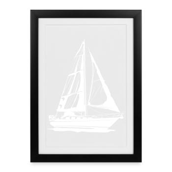 Dessin de voilier - Affiche encadrée (27 × 37 cm) - noir - Devant