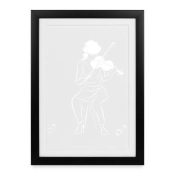 Violinistin Zeichnung - Gerahmtes Poster (27 × 37 cm) - Schwarz - Vorne