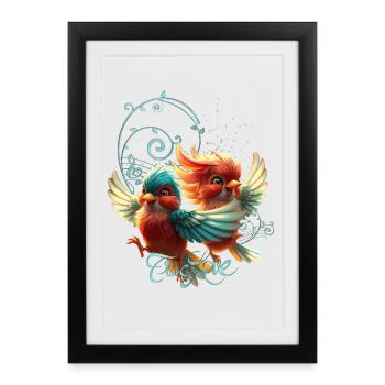 Mélodie d’amour d’oiseaux tendres. - Affiche encadrée (27 × 37 cm) - noir - Devant