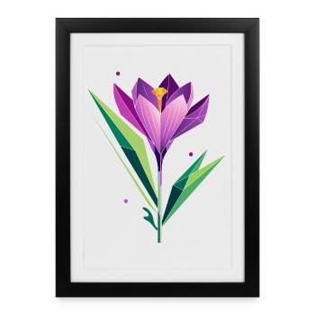 Crocus in polygon design - purple and green tones - Framed poster (27 × 37 cm) - black - Front
