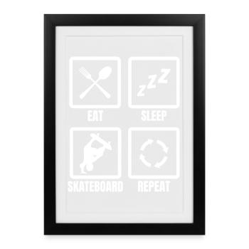 Eat Sleep Skateboard Repeat - Framed poster (27 × 37 cm) - black - Front