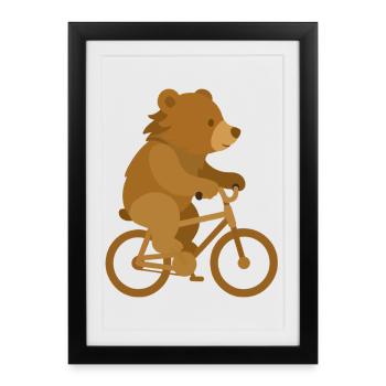 Cheerful Bear on Bicycle – Playful Animal Design - Framed poster (27 × 37 cm) - black - Front