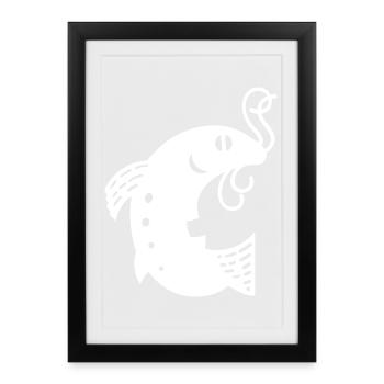 Fish on the hook white Vectorgraphic - Framed poster (27 × 37 cm) - black - Front