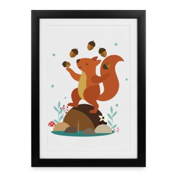 Jongler avec l’écureuil - Scène de forêt amusante - Affiche encadrée (27 × 37 cm) - noir - Devant