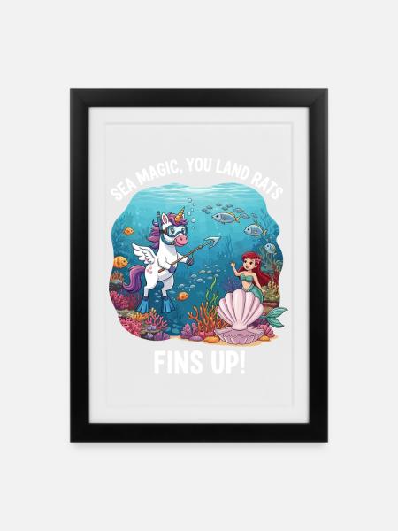Meeresmagie mit Einhorn - Gerahmtes Poster (27 × 37 cm) - Schwarz