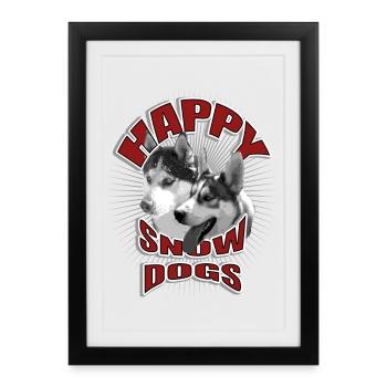 Chiens en hiver dans un design des années 50 - Affiche encadrée (27 × 37 cm) - noir - Devant